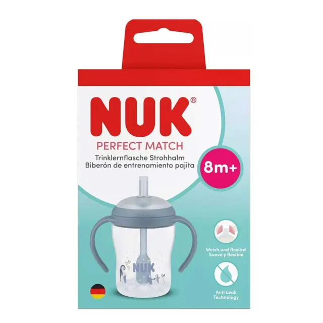 Nuk Μπιμπερό - Ποτήρι Perfect Match PP Temperature Control με Καλαμάκι Σιλικόνης PENGUIN 8m+ 150ml 2