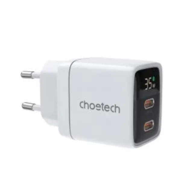 Φορτιστής Ταξιδίου Ταχείας Φόρτισης Choetech PD6051 με Διπλή Έξοδο 2xUSB C GaN PD 35W Λευκό N65336 2