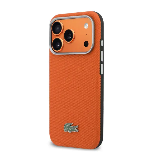 Lacoste PVC Petit Pique Semi Wrap MagSafe Case for iPhone 17 Pro Orange 2
