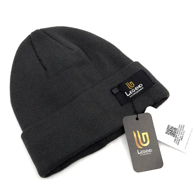 Γκρι Πλεκτός Σκούφος Beanie με Ρεβέρ - ONE SIZE 2