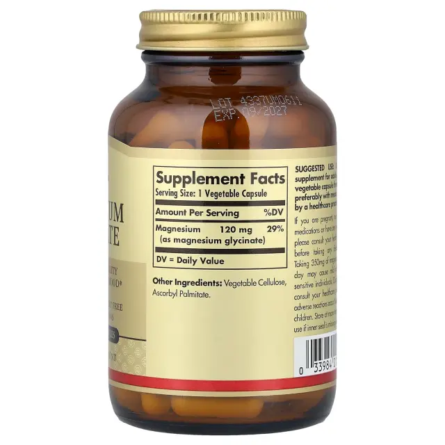 Solgar Magnesium Glycinate 120mg Μαγνήσιο Γλυκινικό 90 Φυτικές Κάψουλες 2