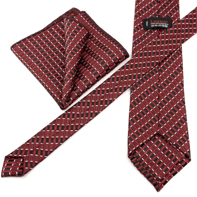 Γραβάτα Microfiber σε Μπορντό Μοτίβο Σετ με Μαντηλάκι 3