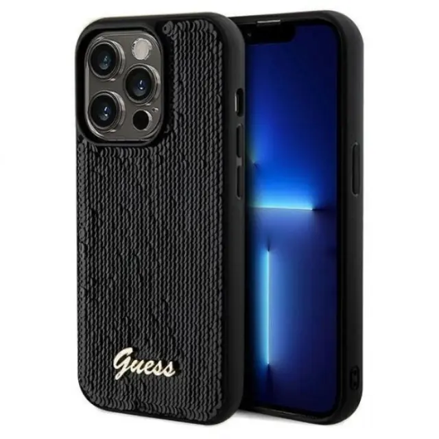 Guess Sequin Script Metal case for iPhone 14 Pro - Black