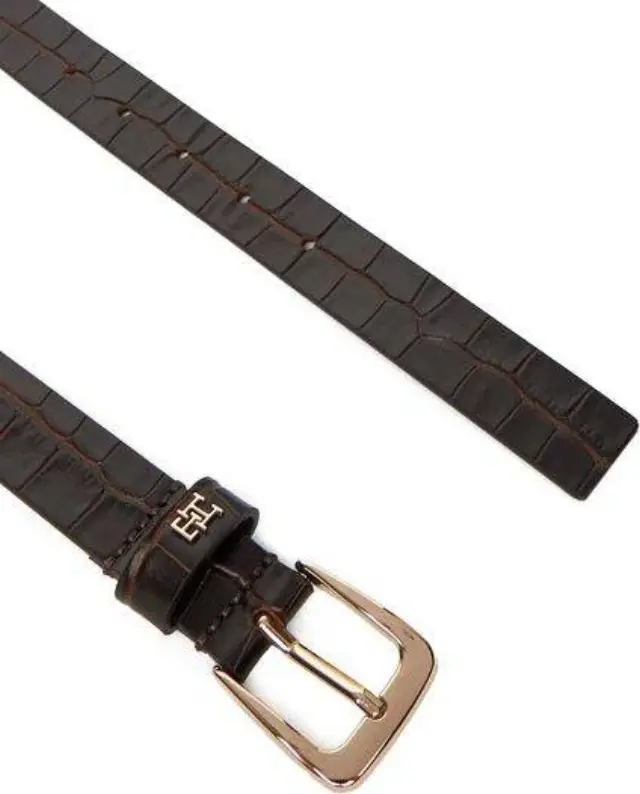 Tommy Hilfiger Γυναικεία Μικρή Ζώνη Croco-Print Δέρμα με Τετράγωνη Αγκράφα Καφέ 95cm 3