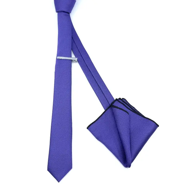Μωβ Light Oxford Γραβάτα Slim 4,5 cm Σετ με Μαντηλάκι 2