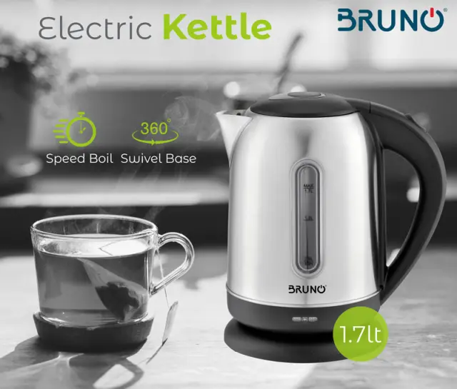 BRUNO ηλεκτρικός βραστήρας BRN-0029, 2200W, 1.7lt, βάση 360° 2