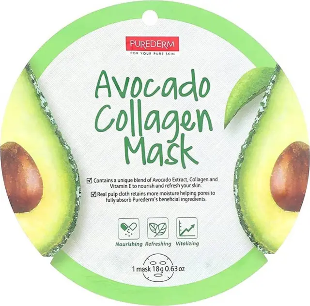 Purederm Avocado Collagen Mask Sheet Μάσκα Προσώπου Με Αβοκάντο & Κολλαγόνο 18g