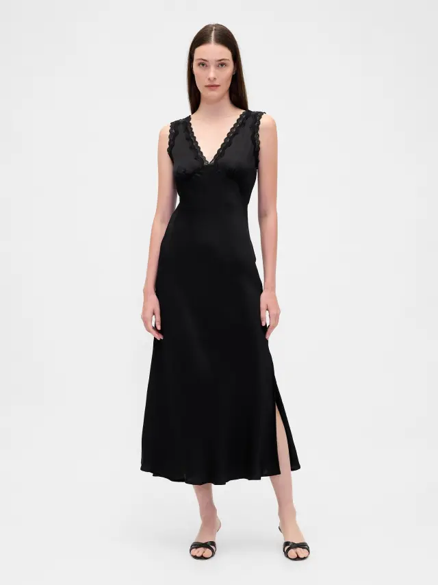 Σατέν Maxi Slip Φόρεμα True black