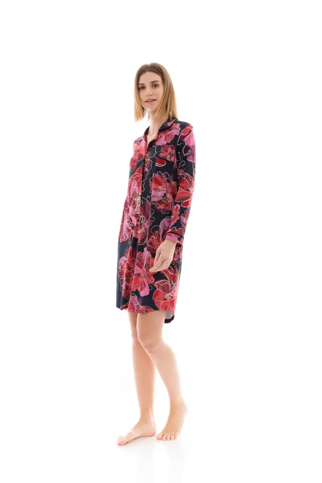 W1365 - Type - NIGHTGOWN BUTTONED MAGENTA FLOWER - XL