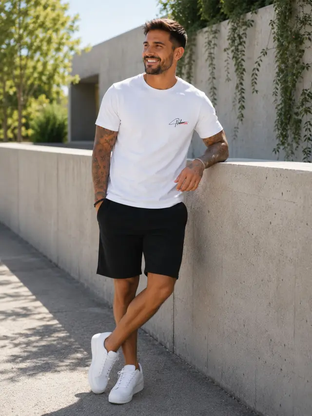 Noshame® Σετ T-shirt & Βερμούδα Λευκό-Μαύρο με τύπωμα - 752543 - XXL
