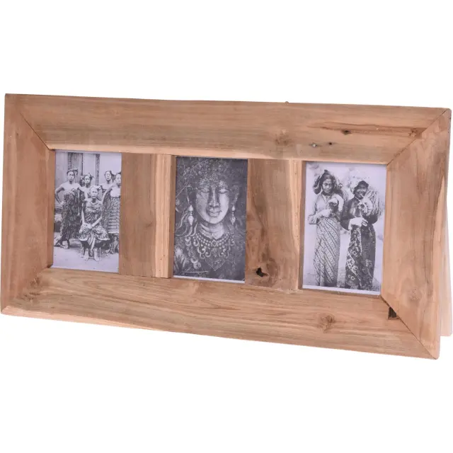 Κορνίζα Ξύλο Teak, με 3 θέσεις, βάση και εσοχή - 28x55cm J11800030