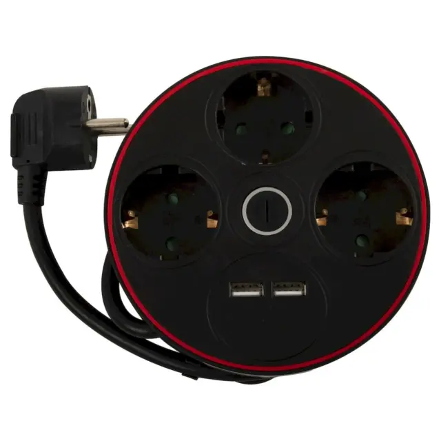 Πολύπριζο 3 Θέσεων με Διακόπτη 2xUSB Μαύρο Geyer
