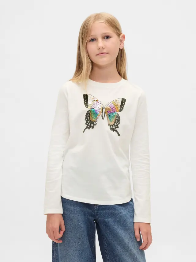 Παιδική Flippy-Sequin Graphic Μπλούζα NEW OFF WHITE OPT1