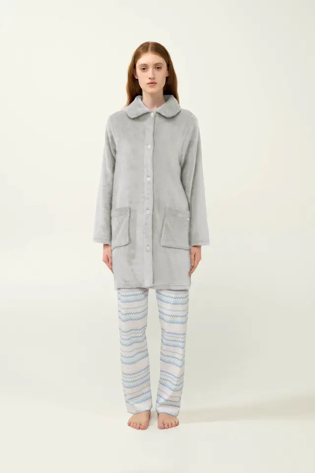 Κουμπωτή Γυναικεία Ρόμπα Fleece Vamp 23281 GRAY SILVER