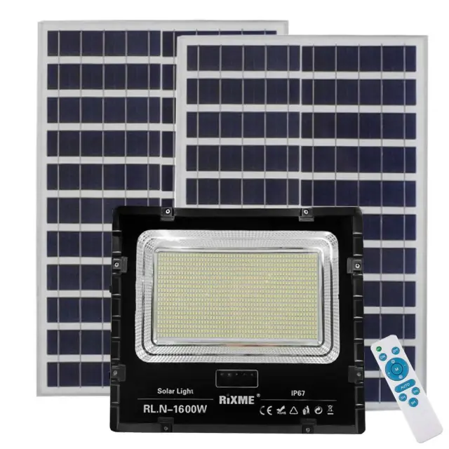 Led Αδιάβροχος Ηλιακός Προβολέας 1600W 83600LM με 2 Πάνελ και Τηλεχειριστήριο Rixme RL.N-1600W