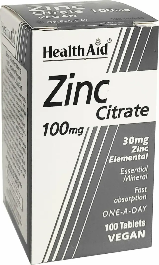 Health Aid Zinc Citrate 100mg Συμπλήρωμα Διατροφής με Ψευδάργυρο για τη Φυσιολογική Λειτουργία του Ανοσοποιητικού, την Καλή Υγεία Δέρματος & Αναπαραγωγικού, 100 ταμπλέτες 2