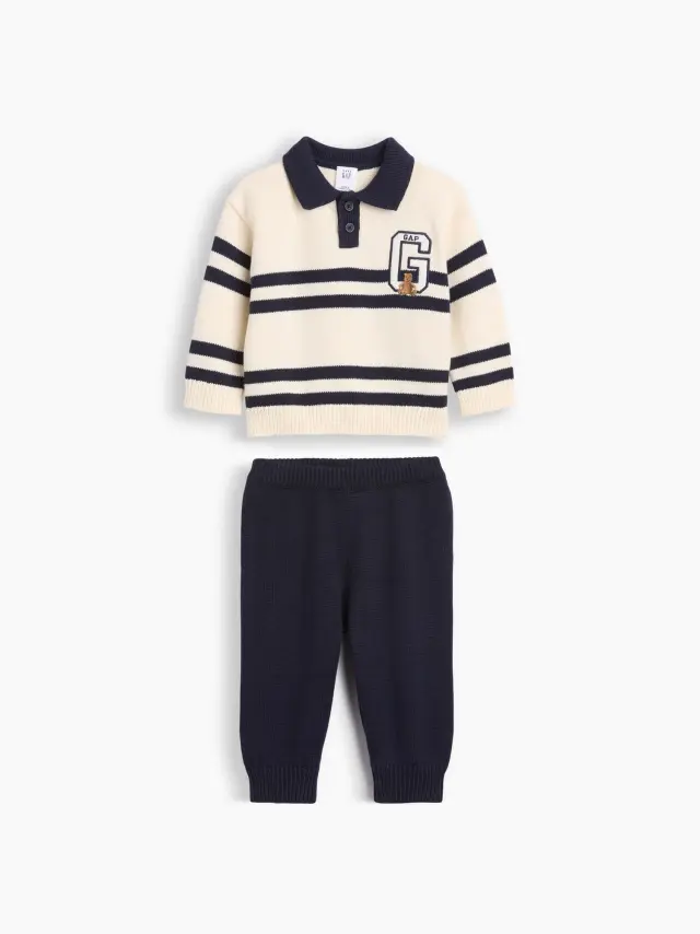Βρεφικό Σετ Ρούχων με Ριγέ Polo Πουλόβερ Navy white stripe