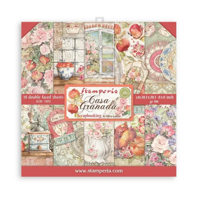 Χαρτιά scrapbooking Stamperia 10τεμ, 20.3x20.3cm, Casa Granada