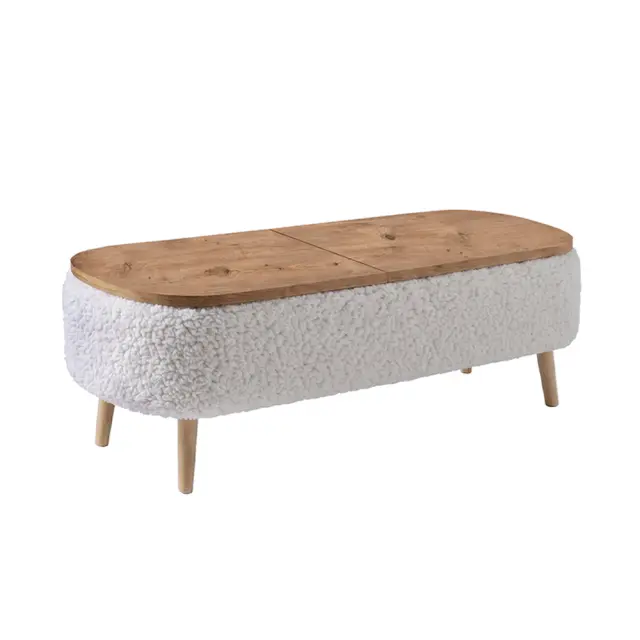 Έπιπλο τηλεόρασης Luno Megapap ύφασμα teddy χρώμα λευκό - pine oak 120x30x45εκ. 2
