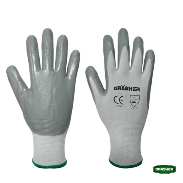 Grasher Γάντια Εργασίας Κήπου Νιτριλίου Γκρι Small No 7 / S100502
