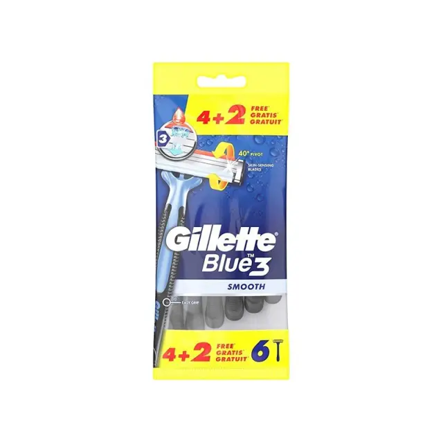 Gillette Blue Smooth Ξυραφάκια Σώματος μιας Χρήσης με 3 Λεπίδες & Λιπαντική Ταινία 6τμχ