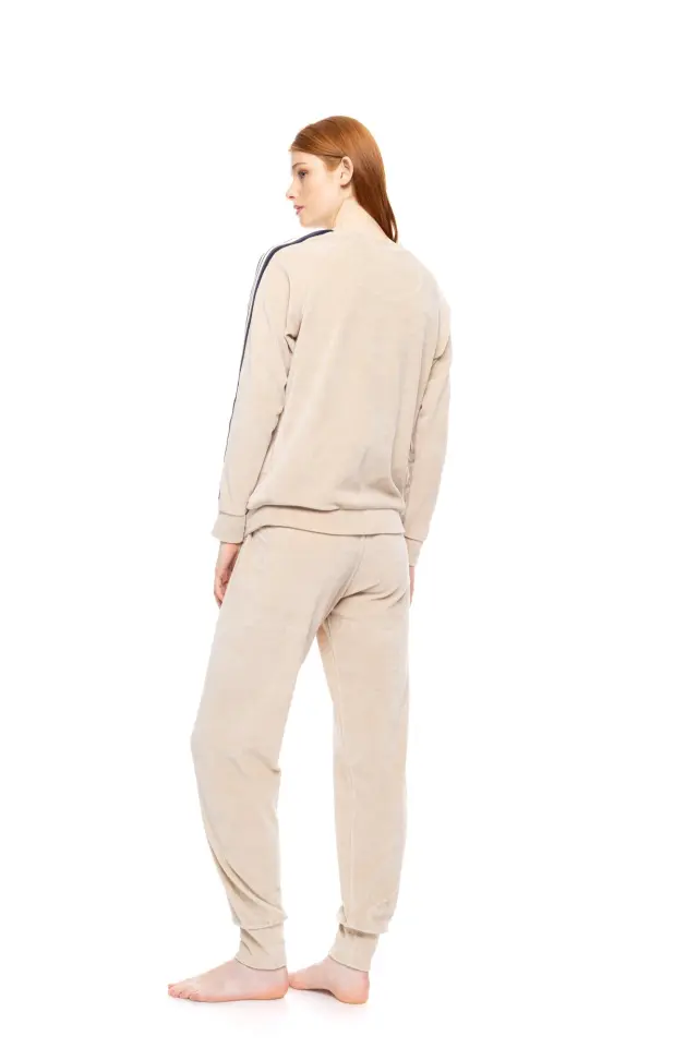 W1867 - Sand - LOUNGEWEAR VELVET OFF WHITE STRIPE - XL 3