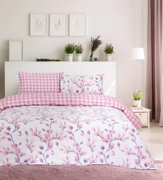 Σετ Σεντόνια 160x200+32 Υπέρδιπλα Kocoon Camille Pink-Lilac 100% βαμβακερόΜε Λάστιχο