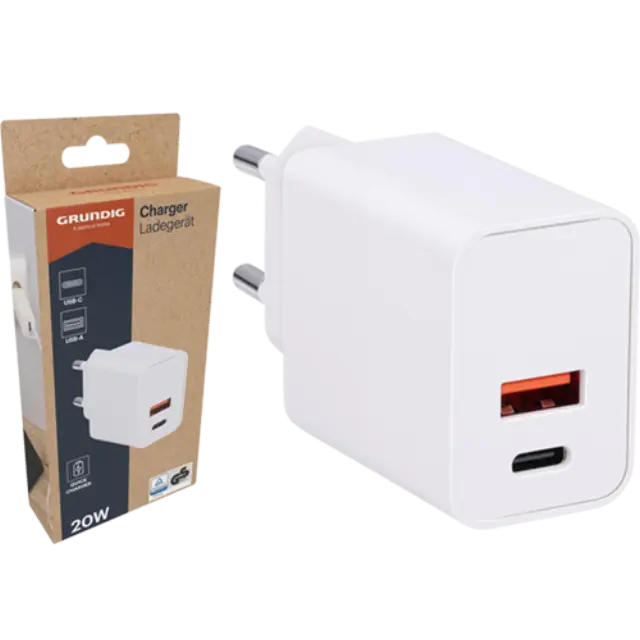 GRUNDIG 55745 ΑΝΤΑΠΤΟΡΑΣ ΠΡΙΖΑΣ ΜΕ USB-Α & TYPE-C 20W 3Α GRUNDIG