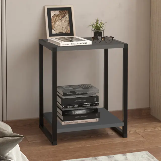 Κομοδίνο Gina Megapap χρώμα sapphire oak - μαύρο 39x30x48εκ.