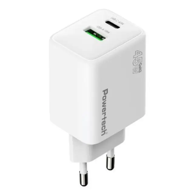 Αντάπτορας Φόρτισης Powertech 45W (AVS) USB & USB-C Wall Adapter PT-1551 White