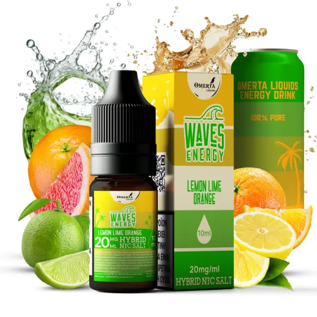 Lemon Lime Orange 10ml Hybrid Nic Salt - Waves Energy by Omerta 10mg 2