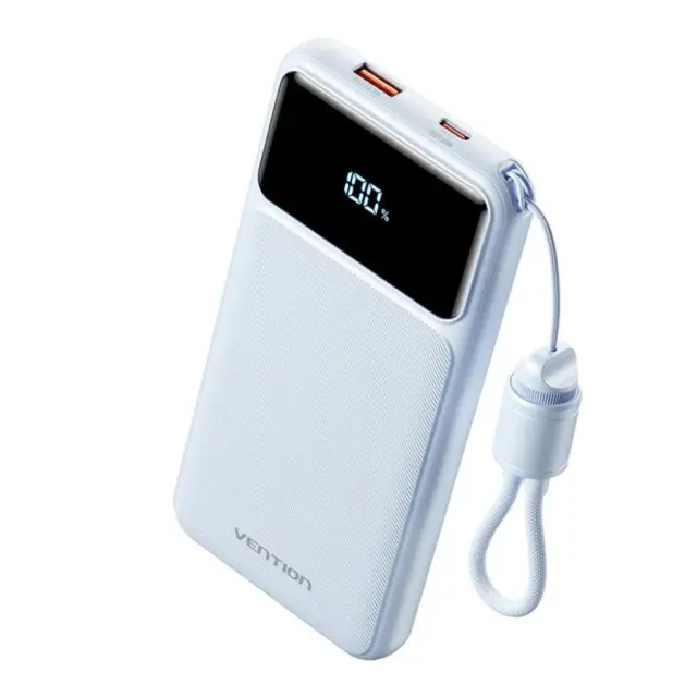VENTION 20000mAh Power Bank (USB-C + USB-A) with Built-in Cable 22.5W Blue LED Display Type (XGYL0-40-TY) (VENXGYL0-40-TY)