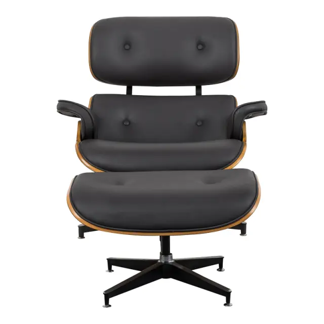 Πολυθρόνα-υποπόδιο relax Jenna μαύρο pu- plywood καρυδί-βάση χρωμίου 82x92x82εκ 3