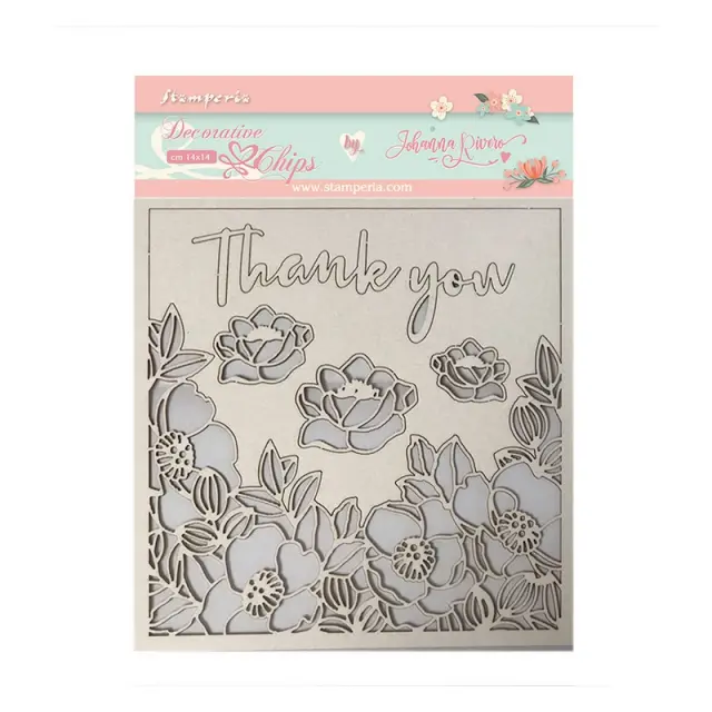 Chipboard Stamperia 14x14cm, Celebration thank you