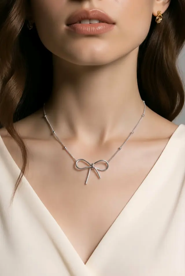 Bow Necklace Silver Stainless Steel 2