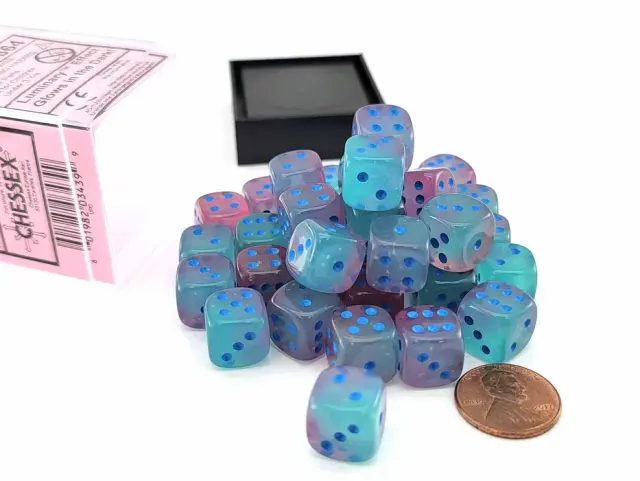 Gemini 12mm d6 Gel GreenPink/blue Luminary Dice Block (36 dice)