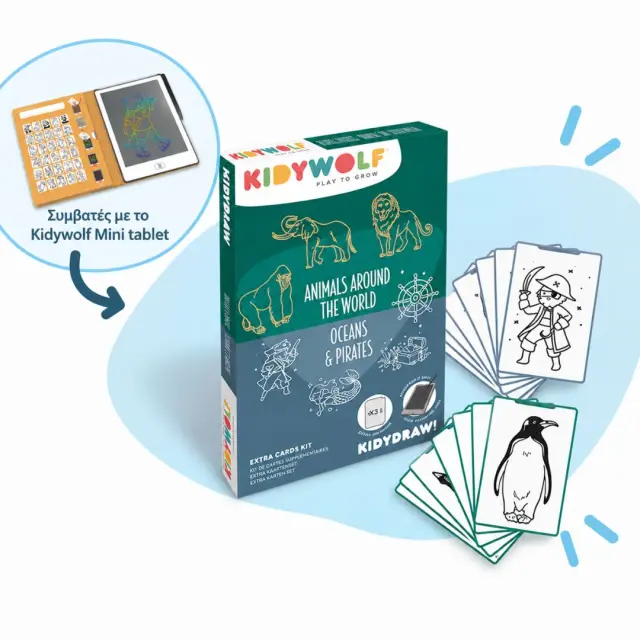 KIDYWOLF 60 Κάρτες Ζωγραφικής για KIDYDRAW-MINI με Θέματα Ζώα του Κόσμου, Ωκεανοί & Πειρατές (4+ ετών) 182365