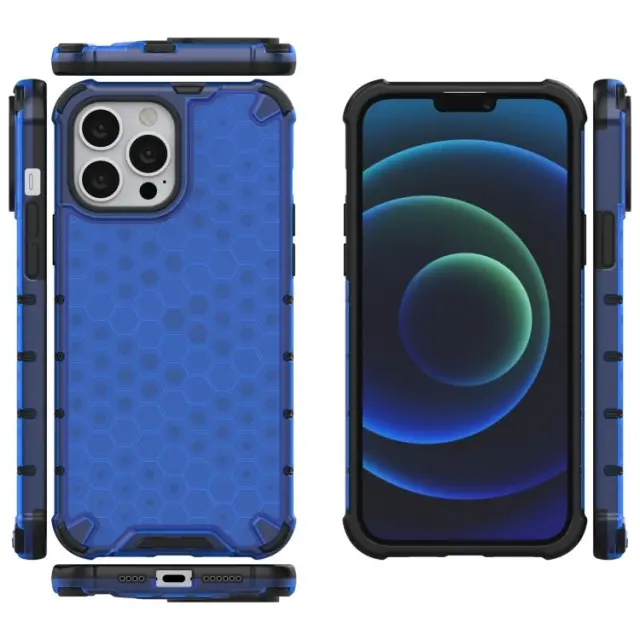 Θήκη Σιλικόνης με Κορδόνι για το Λαιμό Για iPhone 13 Pro Max - Honeycomb Μπλε OEM