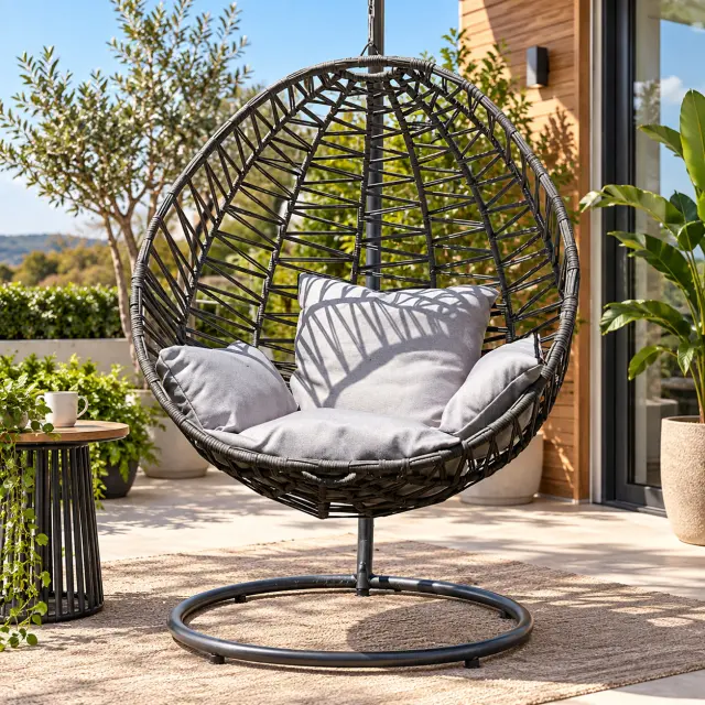 Stewehome Κρεμαστή Καρέκλα Ρατάν Σκούρο Γκρι 115x115x196 cm