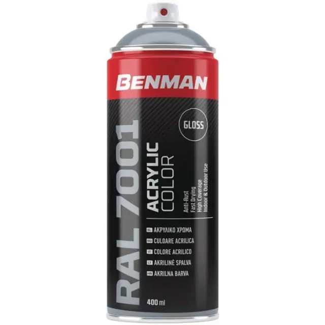 SPRAY ΓΚΡΙ-ΑΣΗΜΙ ΓΥΑΛΙΣΤΕΡΟ RAL7001 BENMAN 400ML 28624