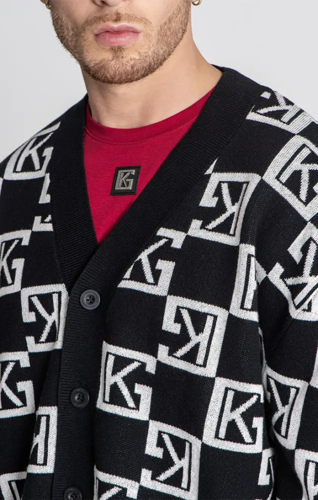 Gianni Kavanagh Ανδρική CLONE Πλεκτή Ζακέτα Regular-Fit Βαμβακερή – Black & White - S 3