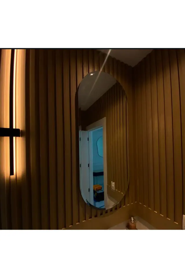 Stewehome Διακοσμητικός καθρέφτης με LED φωτισμό για σαλόνι κουζίνα μπάνιο και WC Καφέ 90x55 cm 3