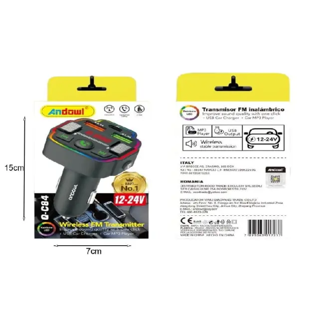 Andowl Πομπός Αυτοκινήτου Φορτιστής FM Transmitter 12-24v Q-C84 – Car FM Wireless Transmitter 075491 2