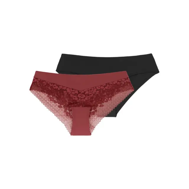 DORINA Γυναικείο Slip Kelsea Cheeky Hipster - Διπλό Πακέτο, Χρώμα Κόκκινο-Μαύρο - S