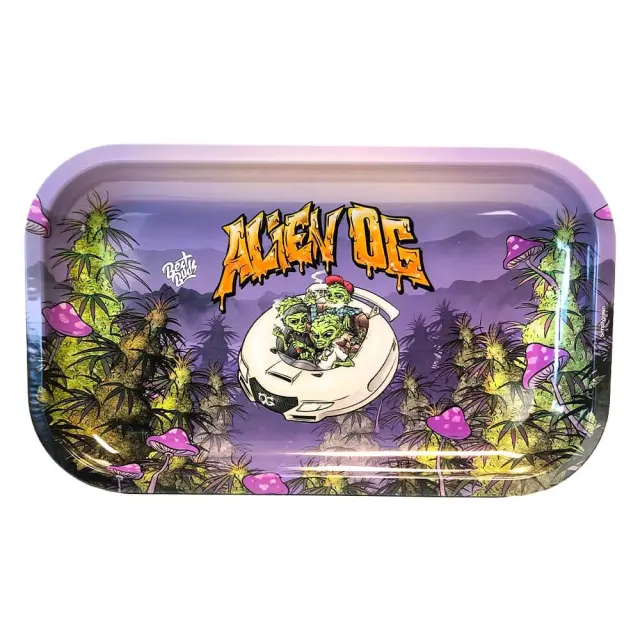 Best Buds Alien OG Metal Rolling Tray Long 16×27 cm