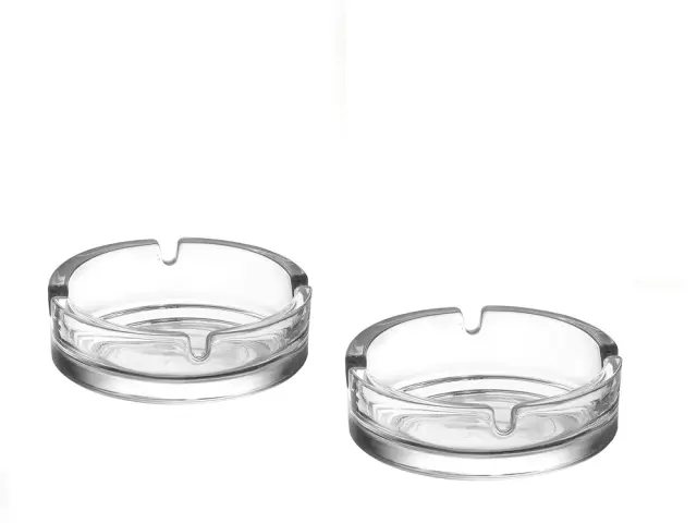 Τασάκι Στρογγυλό Διάφανο Γυαλί Φ10x4cm Σετ 2Τμχ