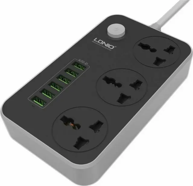 Ldnio Πολύπριζο 3 Θέσεων με Διακόπτη, 6 USB και Καλώδιο 2m SC3604