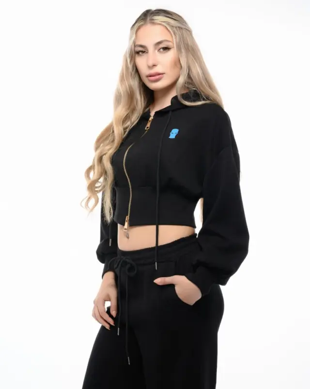 Ghetto Women’s Black Cropped Zip Hoodie + Wide-Leg Jogger Set 3