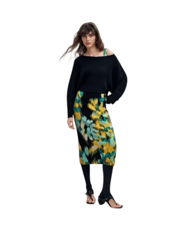 Desigual - Γυναικείο Μακρύ Φόρεμα Pauline 26WWVF01-8006 Μαύρο / Κίτρινο 2