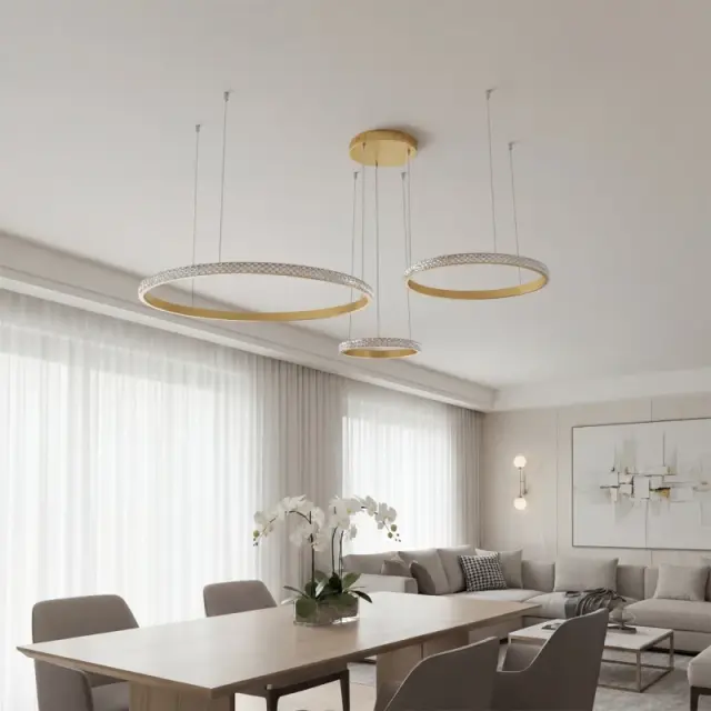 DIAMOND LED Κρεμαστό Φωτιστικό Οροφής 100W CCT με Χειριστήριο Χρυσό KLV-101-0244 2